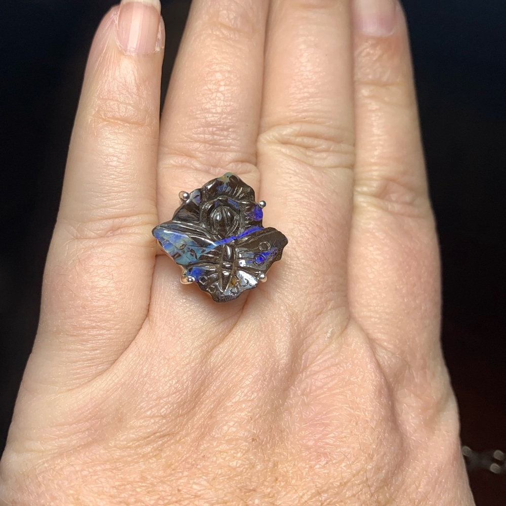 Solid Sterling Ring With Carved Boulder Opal - image 4